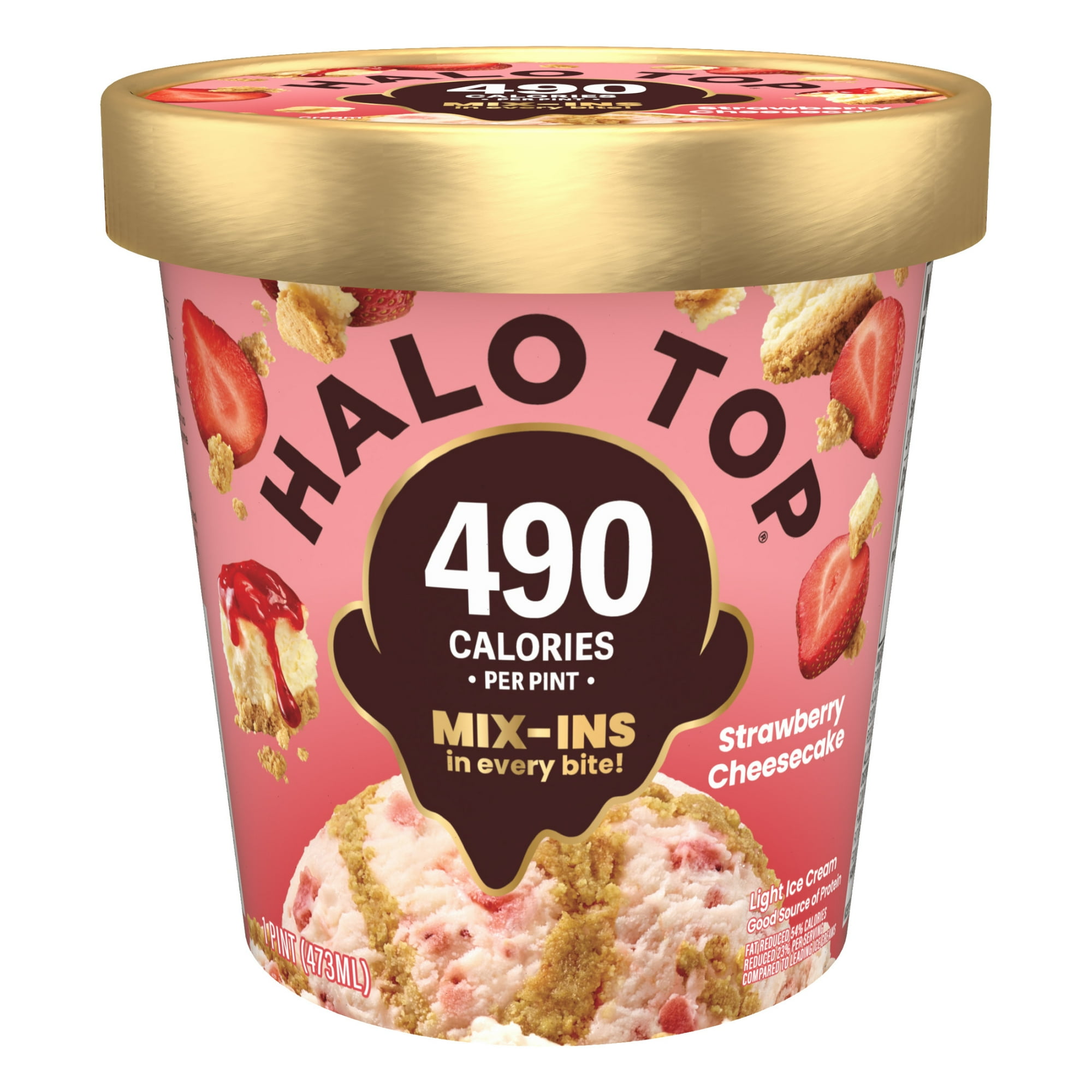 Halo Top Strawberry Cheesecake Light Ice Cream, Lower Calorie Frozen Dessert Pint, 16 fl oz
