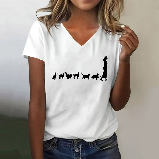 Séductiva T-Shirt à Manches Courtes pour Femmes Articles en Liquidation Hauts d'Été pour Femmes Mignon Graphique Cœur Col Rond Manches Courtes Coupe Régulière T-Shirts Décontractés