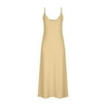 thumbnail image 4 of Wedding Guest Dresses for Women, Women Casual Holiday Style Hollow Out Long Dress Solid Color Loose Sleeveless-Neck Camisole Dress(Beige,M), 4 of 4