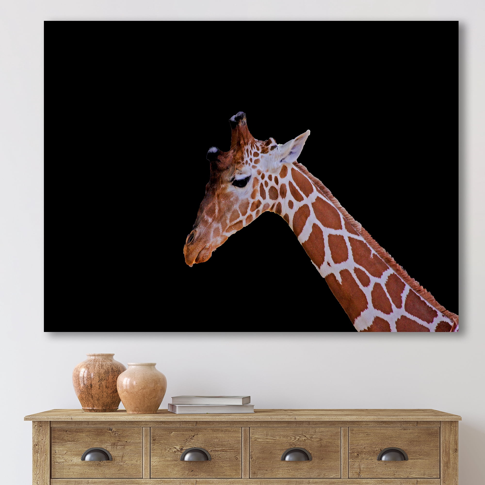 Designart ' Portrait of A Giraffe On Black Background I ' Farmhouse Canvas Wall Art Print