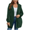 thumbnail image 3 of Olyvenn Womens Fuzzy Sherpa Cardigan Open Front Fleece Jacket Oversized Hoodies Warm Fall Winter Coats Soft Outwear Pockets Green M, 3 of 8