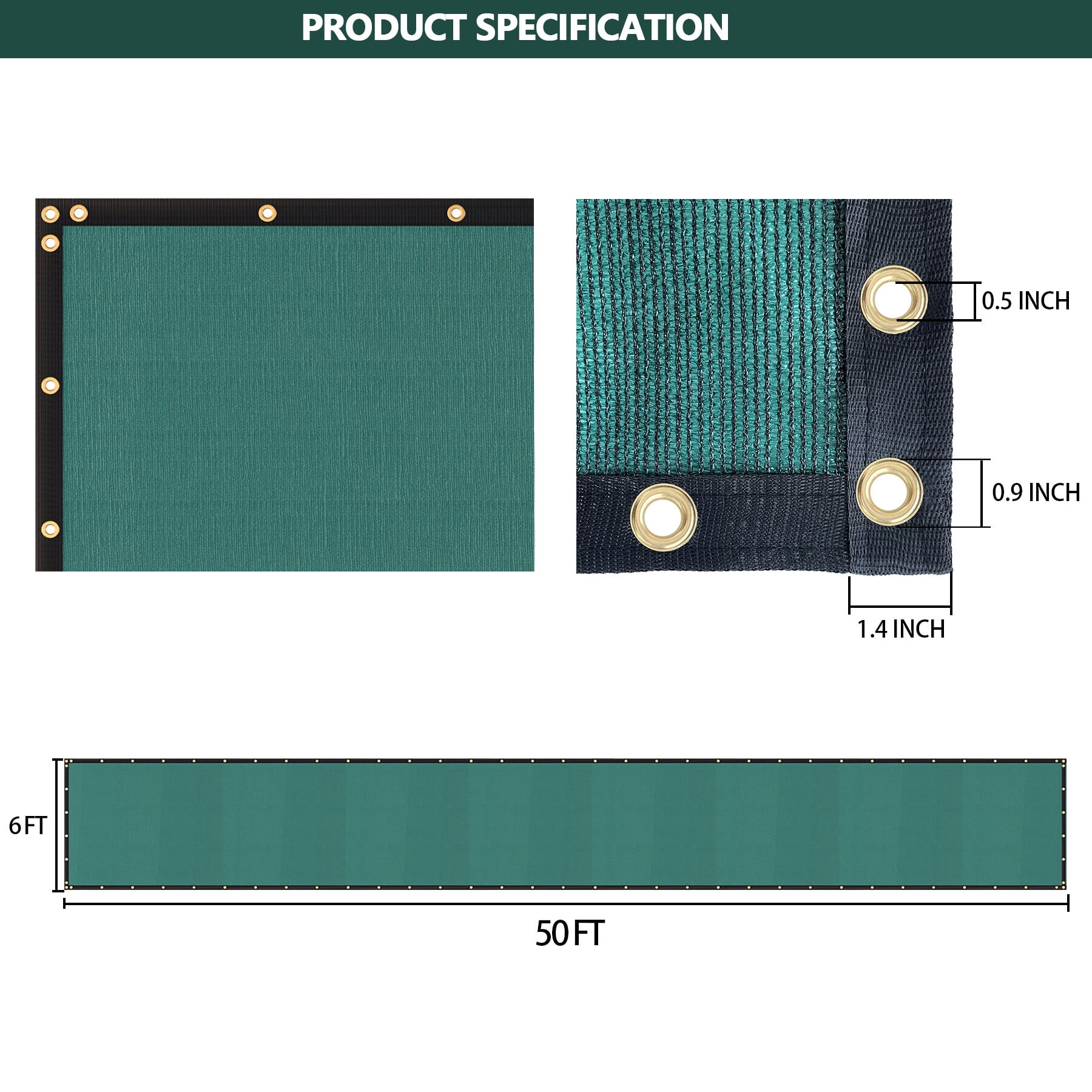 HomGarden 6x50FT Heavy Duty Privacy Screen Fence, Chain Link Green Garden Windscreen Mesh Fabric