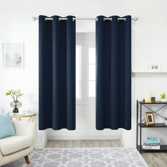 Deconovo Blackout Curtains Grommet Thermal Insulated Room Darkening Curtains 42x72 inch Navy Blue Pack of 2