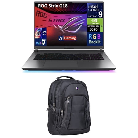 ASUS ROG Strix AI Gaming Laptop 18in 240Hz IPS WQXGA Display (Intel Ultra 9- 275HX, NVIDIA GeForce RTX 5070 8GB, 32GB DDR5, 2TB SSD, RGB KB, Thunderbolt 4, WiFi 7, Win 11 Pro) w/Premium Backpack