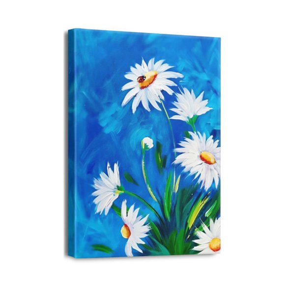 Indigo Blue Daisy Rustic Flowers Spring Floral (4) Wall Art Bathroom Pictures Wall Decor Canvas Painting Prints Artwork for Bathroom Office Bedroom 12"x16"