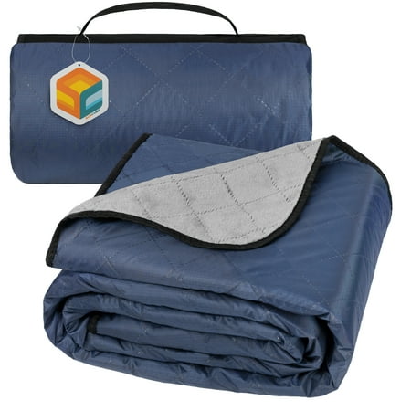 SUN CUBE Large Waterproof Outdoor Blanket, Fleece Lining, Windproof Stadium Blanket for Sports, Picnic, Park, Portable Camping Blanket, Car, Boat Travel, Machine Washable, 60x80, Navy Blue/Light Grey