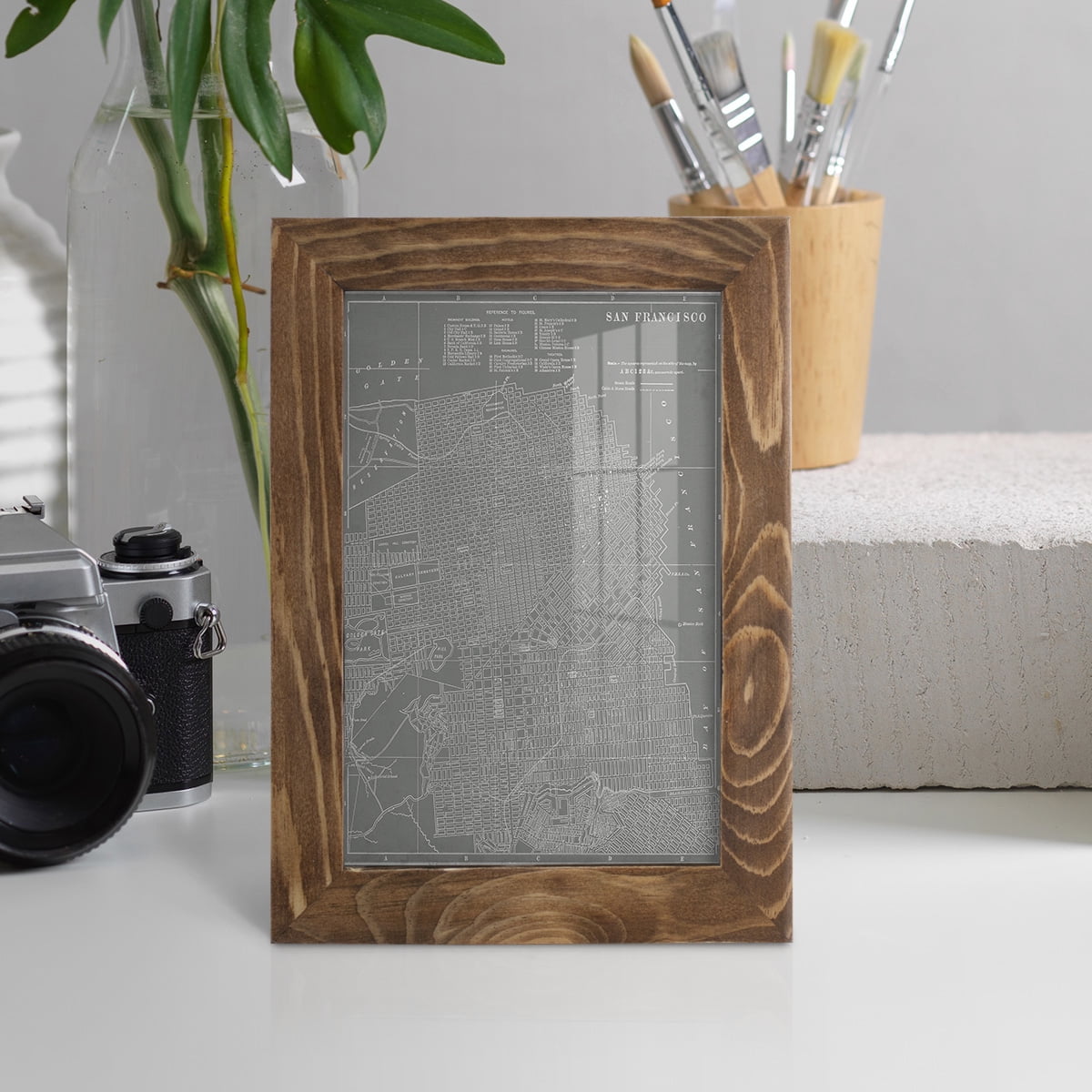 City Map of San Francisco -Framed Print w/glass-Walnut