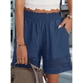 thumbnail image 6 of Women'S Casual Elastic Waist Lounge Shorts Comfy Lace Trim Summer Beach Linen Ruffle Shorts M, 6 of 9