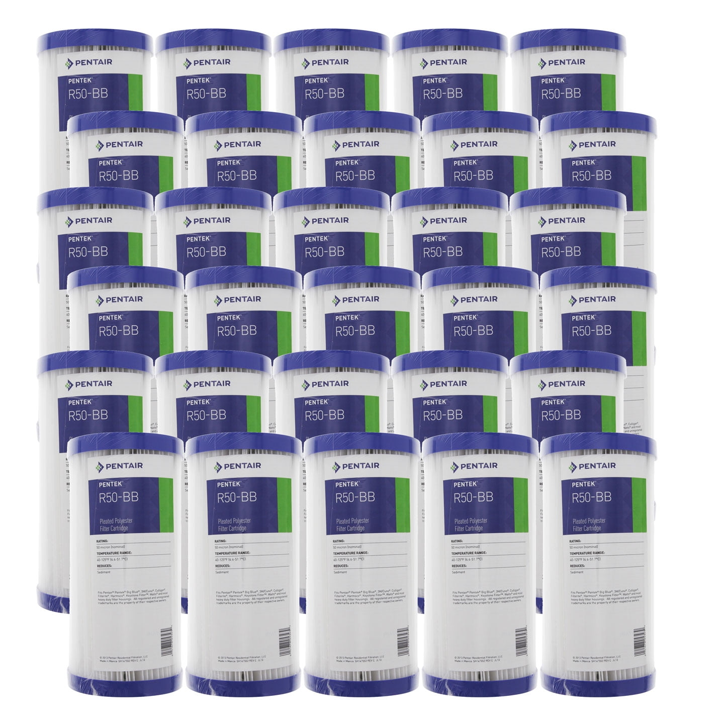 Pentek R50-BB 50 Micron 10 x 4.5 Whole House Pleated Sediment Filter 12 Pack