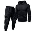 thumbnail image 3 of Black Workout Gym Matching Lounge Jogger Pants 2PC Set for Mens Winter Fall 2 Piece with Hood Straight Leg Basic Long Leg Pants Jacket Hood Outfit 2PC Set Mens 2025 S, 3 of 4