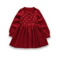 thumbnail image 4 of Esaierr Toddler Kids Baby Girls Knit Sweater Dress Solid Color Bottom Princess Dress Crewneck Fall Winter Casual Dress 2-8Y, 4 of 7