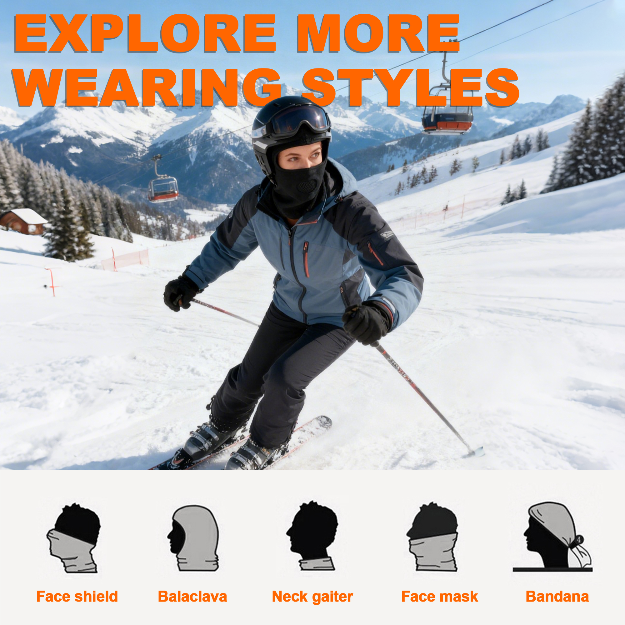 Ski Mask Face Cover 2 Pack for Men Women Winter Balaclava Face Mask Outdoor Work Sports Black&Gray