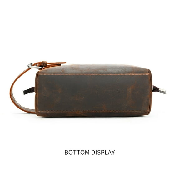 Menās Leather Toiletry Bag Travel Dopp Kit ā Vintage Cowhide Shaving Organizer with Handle, Waterproof Interior, Card Slots & Zipper Pocket ā Compact Grooming Case for Travel