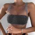 thumbnail image 2 of JFHHQ Women's Mesh Rhinestone Crop Tank top Fashionable See Through Blouse for Outfits S Silver, 2 of 5