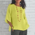 thumbnail image 2 of Patlollav Ladies Clearance,Womens Fashion Cropped Sleeve Solid O-Neck Cotton Loose Shirts Tops Rollbacks, 2 of 5