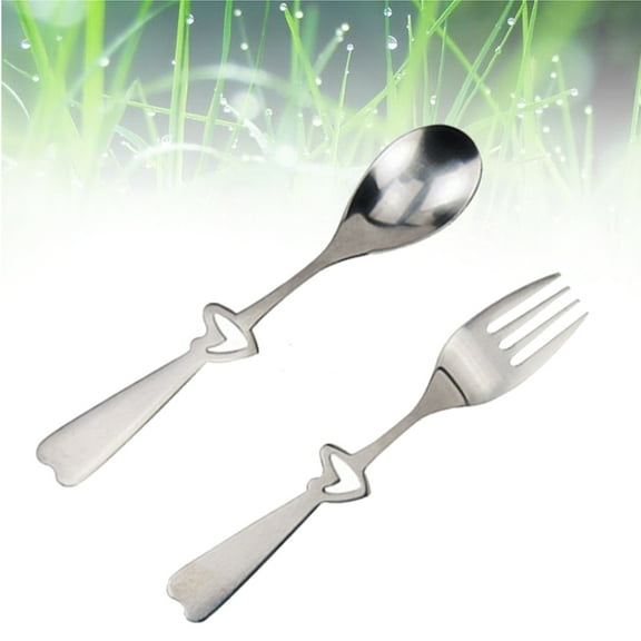 STOBOK Heart Shaped Silverware Set Stainless Steel Silver 2 Piece Set