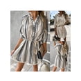 thumbnail image 6 of hirigin Button Down Striped V-neck Bohemian Dress with Tassel Drawstring, 6 of 9
