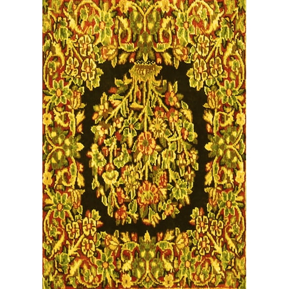 Ahgly Company Machine Washable Indoor Rectangle Persian Yellow Traditional Area Rugs, 5' x 8'