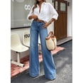 thumbnail image 5 of Women's High Waisted Wide Leg Jeans Dark Blue Denim Baggy Casual Pants, 5 of 7