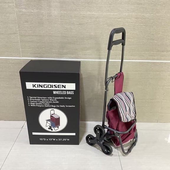 KINGDISEN wheeled bags, products Trolley Foldable Shopping cart for Groceries with Wheels and Removable Bag and Rolling Personal Handtruck Standard - 15"D x 13"W x 37.25"H