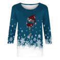 thumbnail image 2 of Camisetas de Navidad para Mujeres, 3/4 Manga Cuello Redondo Blusa con Estampado de Vacaciones, Top de Moda Casual, 2 of 5