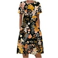 thumbnail image 2 of Dyegold Womens Sundresses Summer Casual Boho Pleated Knee Length Swing Aline Midi Party Beach Dress Floral Print Short Sleeve Sun dresses for Women Plus Crewneck Dresses Vacation, 2 of 5