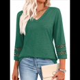 thumbnail image 1 of Blusas Elegantes e Informales de 3/4 para Mujer, Camisetas de Cuello en V A , Ropa de Verano 2025. Verde Oscuro M, 1 of 7