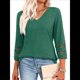 thumbnail image 1 of Blusas Elegantes e Informales de 3/4 para Mujer, Camisetas de Cuello en V A , Ropa de Verano 2025. Verde Oscuro XXXL, 1 of 7