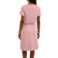 thumbnail image 5 of Miluxas Dresses for Women Summer Short Sleeve Crew Neck Sweatshirt Dress Drawstring Waist Tunic Tops Mini Vacation Sundress Pink, 5 of 6