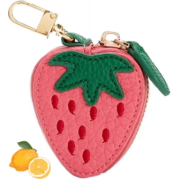 Cute Fruit Leather Bag Charm Y2K Strawberry Keychain With Zipper Kawaii Strawberry Mini Coin Purse Accessories