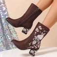 thumbnail image 4 of qkdmdw Coffee Women'S Mid Calf Boots High Heel Zipper Mesh Floral Embroidered Lightweight Casual Fall Winter Pointed Toe Dress Boots For Women, 4 of 7