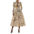 thumbnail image 2 of Sokhug Dresses for Women Midi Dresses V Neck Puff Long Sleeve Print A-Line Vintage Dresses, 2 of 9