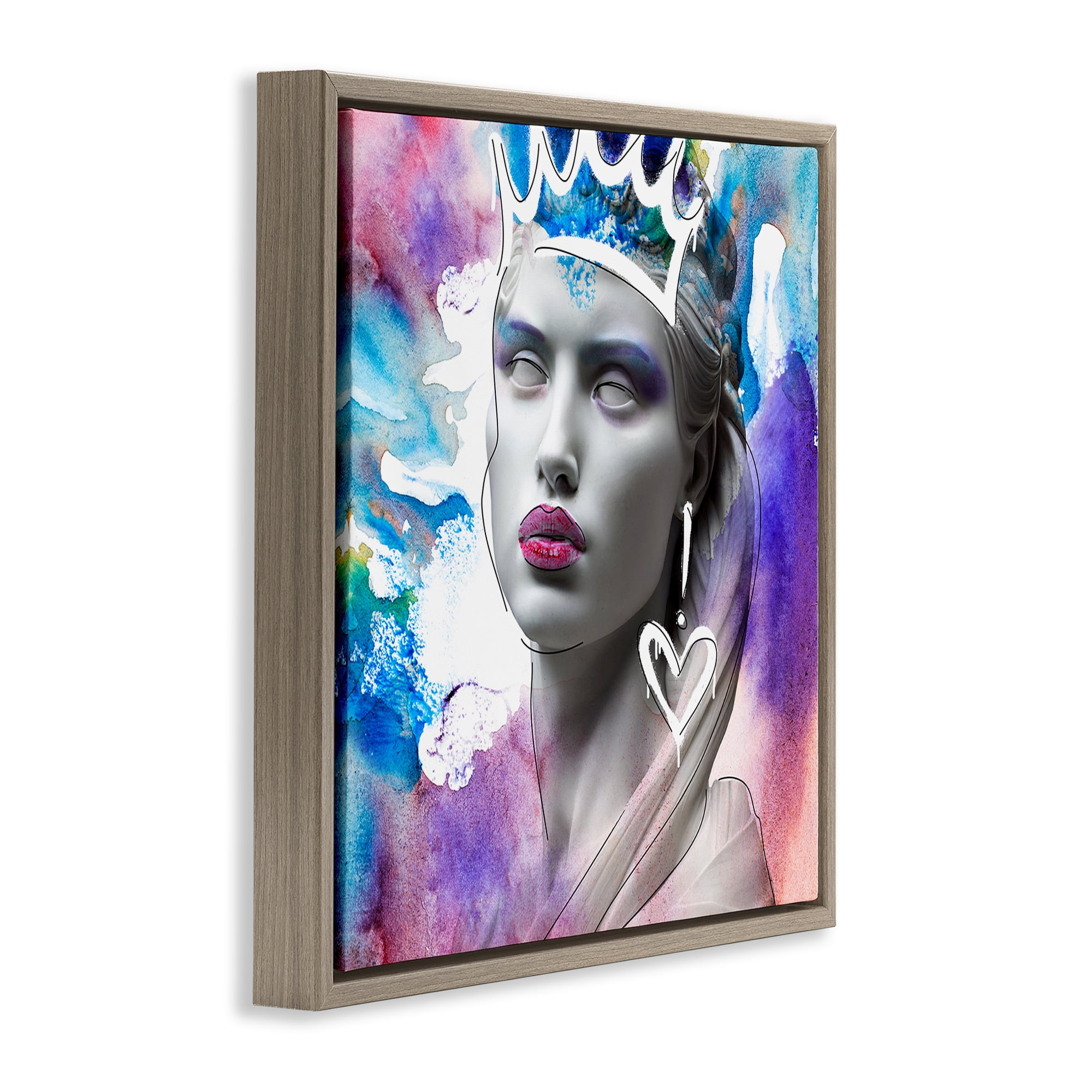 Stupell Industries Modern Crowned Woman People Painting Brown Floater Framed Canvas Art Print Wall Art, 18 x 18