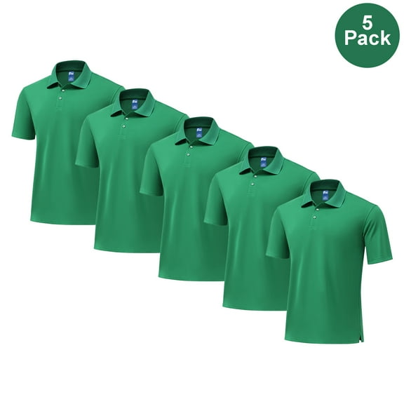 Zfeel Men's High Performance Pure Dry Fit Poly Polo Shirt, Short Sleeve Kelly Green Tee, S, 5 Pack