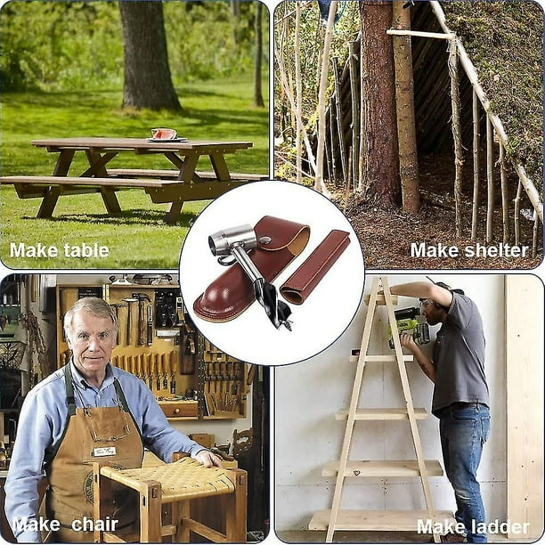 Jeu De Visseuses à Bois Manuelles Portable, Avec étui Cuir, Pour Camping Outdoor