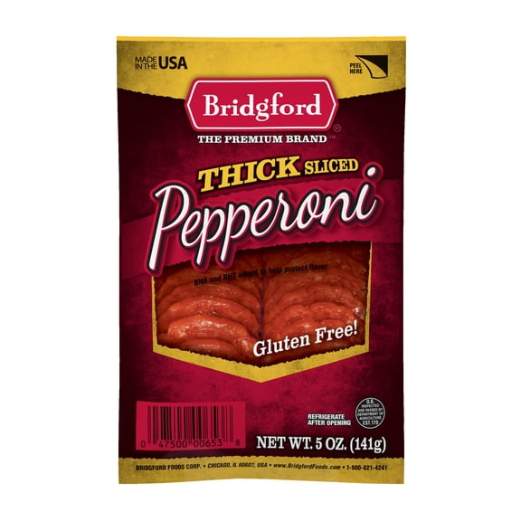Bridgford Gluten-Free Original Pepperoni - 5oz Sliced, Resealable Bag, Fully Cooked