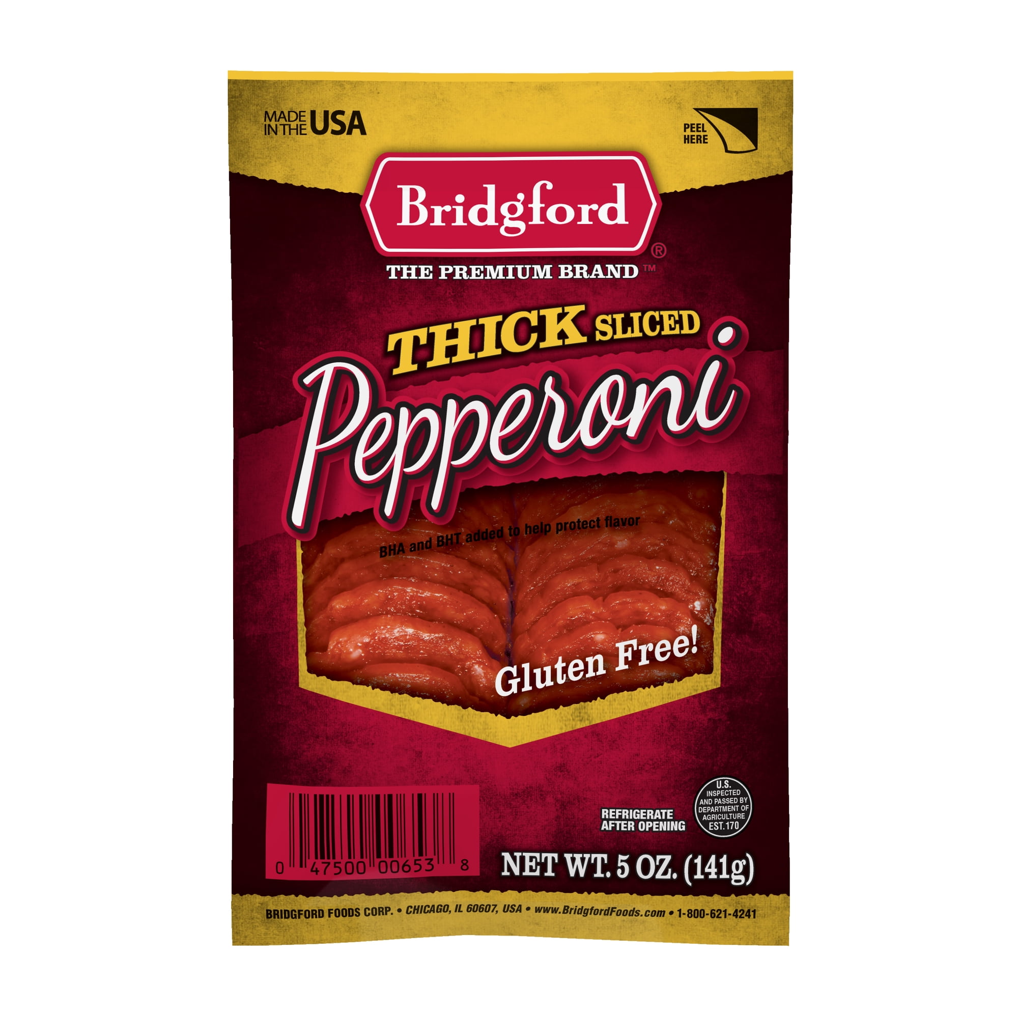 Bridgford Gluten-Free Original Pepperoni - 5oz Sliced, Resealable Bag, Fully Cooked