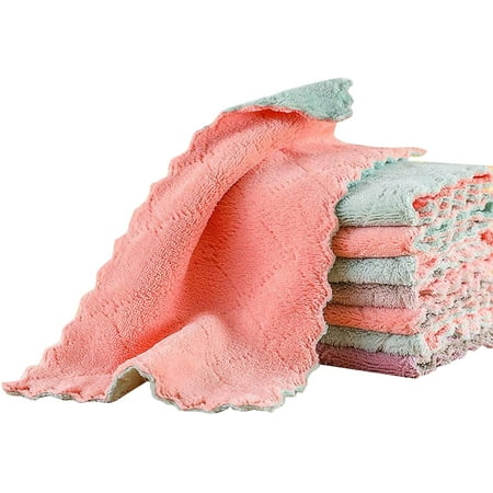 

Kitchen Dish Towels Reusable Absorbent Nonstick Quick-Drying(12 Pack) (Gray Pink Green Purple)