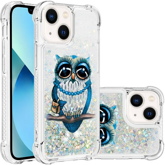 Slim Fit Phone Case for iPhone 15 (6.1 in.),Glitter Liquid Quicksand Effect Silicone Soft TPU Fashion Case with Anti-Drop Protection Case for iPhone 15,YBDT Owl