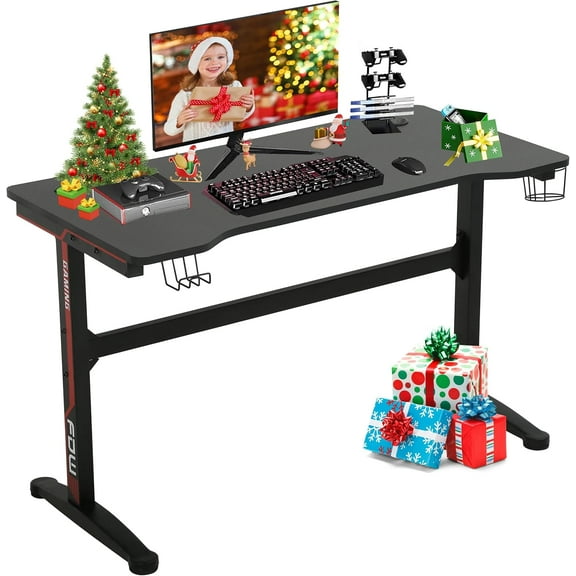 CL.HPAHKL 47 inch Gaming Desk, PC Computer Desk Gaming Desk with Cup Holder & Headphone Hook, PC Desk for Adult Teens, Red