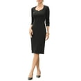 thumbnail image 4 of Work Midi Dresses for Women's 3/4 Sleeve Sweet Heart Neck Hight Waist Office Dress M Black, 4 of 6