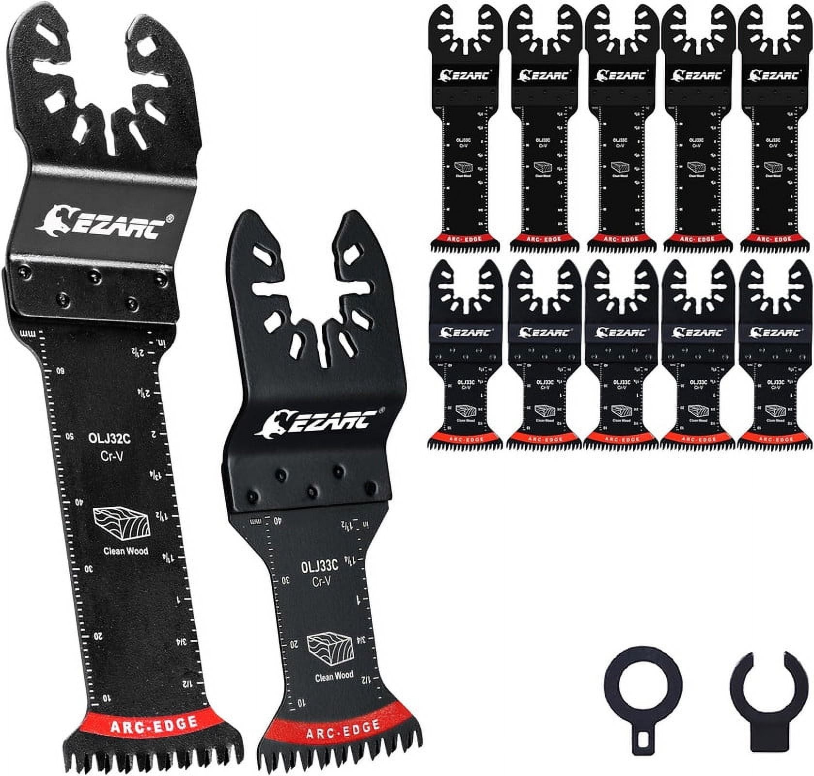 EZARC Japanese Tooth Oscillating Saw Blades, 10 PCS Extra-Long Arc Edge Oscillating Multitool Blades Clean Cut for Wood and Plastic, Universal Quick Release Multi Tool Blades Kits