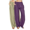 thumbnail image 1 of GigrtiJin 2 Pack Womens Lounge Long Pants Solid Color Drawstring Elastic Wasit Wide Leg Pants with Pocket Trendy Lounge Pants, 1 of 7