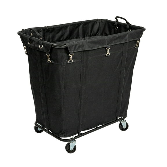 Household Essentials Commercial Laundry Cart with Rolling Caster Wheels, Black Canvas Liner and Steel Frame
