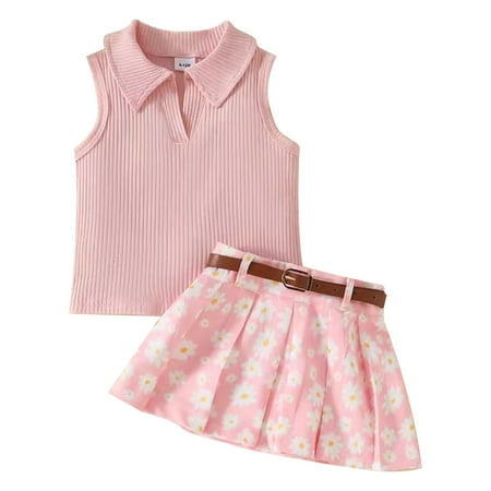 

Baby Sleeveless Temperament Blouse Pleated Skirt And Belt For Girls Baby Pullover Three Sets Newborn Halloween Outfit Infant Girl Clothes Girl Newborn Clothes