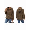 thumbnail image 3 of Womens Oversized -Pullover Hoodie with Pockets Fuzzy Fleece Sweatshirt Plaid Pattern Khaki M, 3 of 7