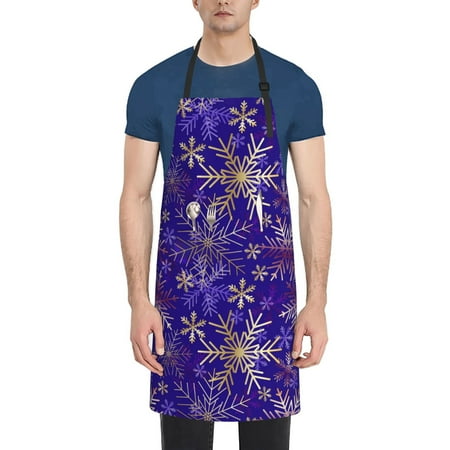 

Goofa blue purple Snowflake Printed Waterproof Apron 33 Chef Aprons for Men Heavy Duty Chemical Work Apron Adjustable Bib Apron