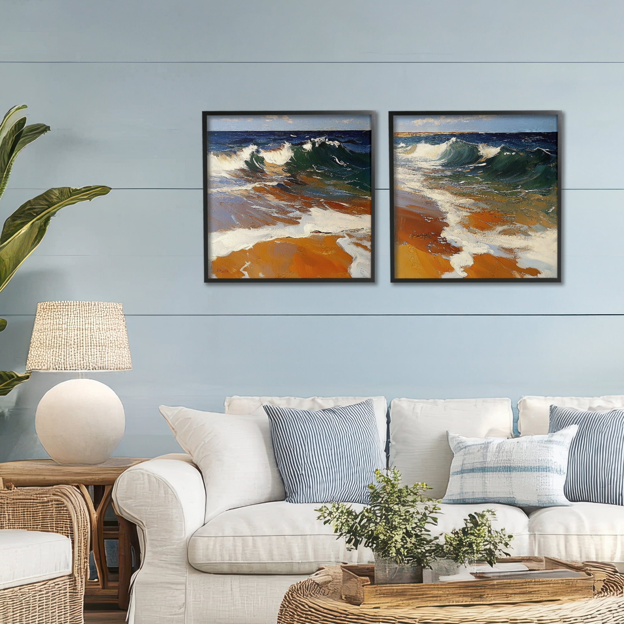 Stupell Industries Glassy Coastal Break 2 Piece Black Framed Giclee Art Set, design by Walker Noble