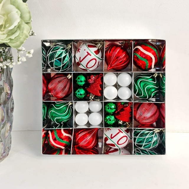 Hogar y jardín, Suministros de decoración navideña, 46 piezas de decoración para árbol de Navidad, bola de Navidad de 6 cm, colgante para árbol de Navidad, bola de Navidad pintada con extraterrestre,