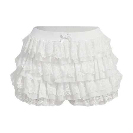 Besolor Womens Ruffle Lace Bloomers Shorts Elastic Waist Cute Bow Front Tiered Pajama Shorts Pj Bottoms Sleepwear